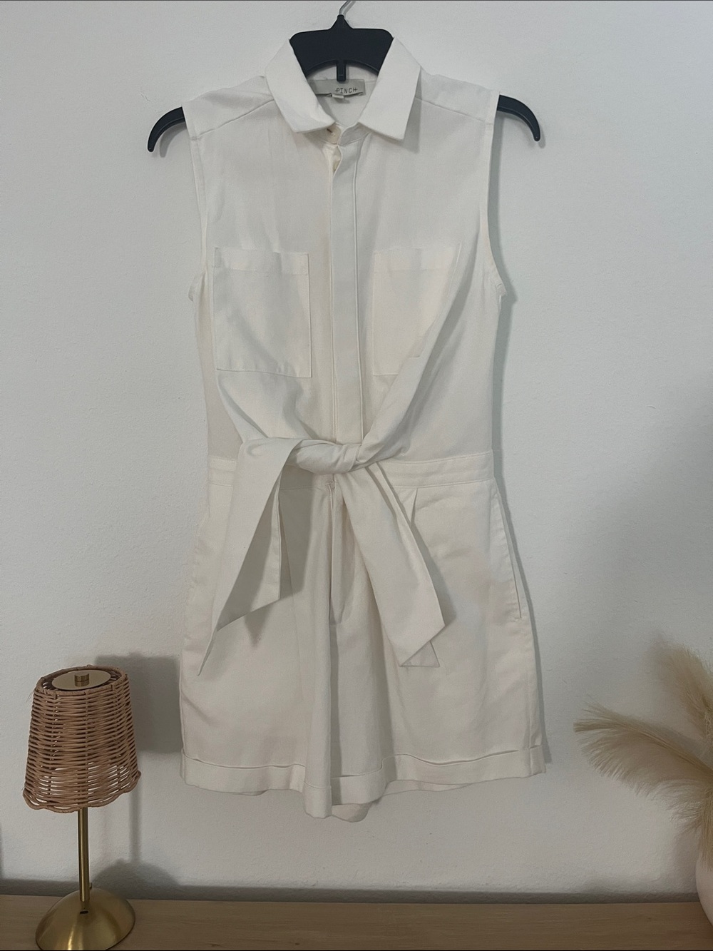 Pinch Sleeveless Tie-Waist Romper in White